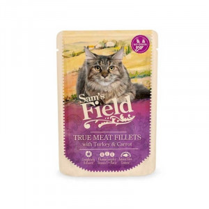 Sam´s Field CAT POUCH with Turkey Fillets/Carrot - konservi kaķiem (AKCIJA 6+6) Cena norādīta par 1 gb. un ir spēkā pasūtot 6 gb.